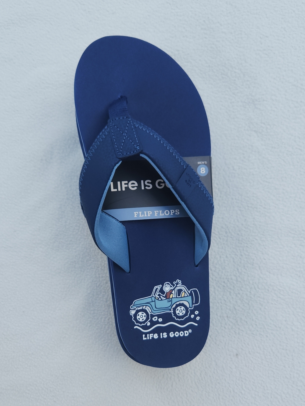 NWT Men’s Life is Good Navy Blue Jeep Flip Flops Sz 8